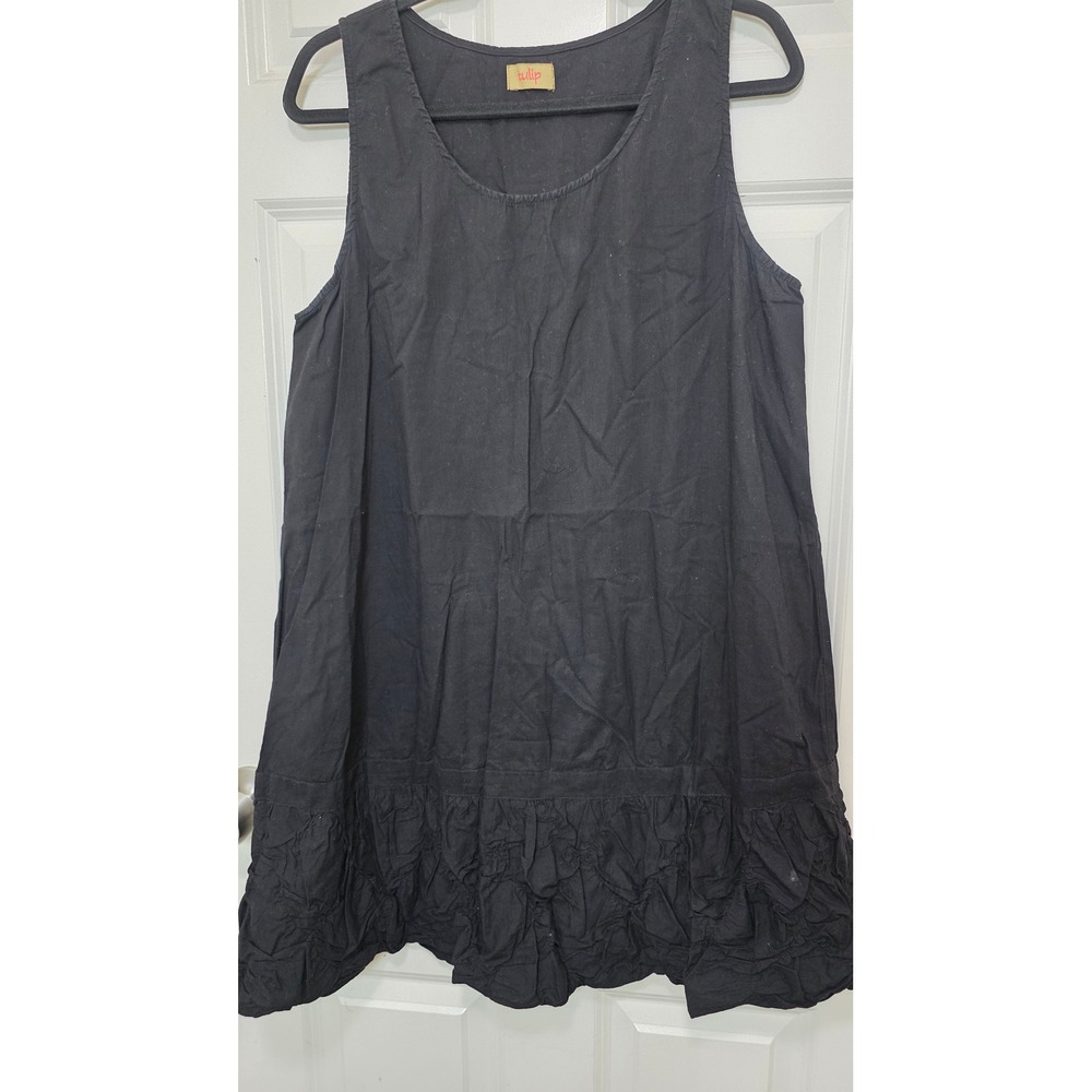 Tulip Dress Womens M Black Sleeveless Ruffle Bubble Hem Shift Dark Core‎ Grunge